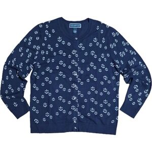 Karen Scott Women's Navy‎ Blue Anchor Nautical Long Sleeve Cardigan Size Large
